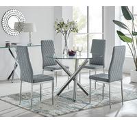 Furnitureboxuk Selina Chrome Round Glass Dining Table And 4 Milan Dining Chairs In Grey Grey