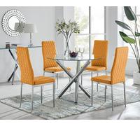 Selina Chrome Round Glass Dining Table With Four Milan Dining Chairs - Mustard
