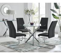 Selina Round Glass And Chrome Metal Dining Table And Lorenzo Chairs Set FurnitureboxUK Black 4 Person