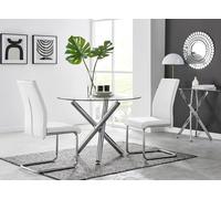 Selina Round Glass And Chrome Metal Dining Table And Lorenzo Chairs Set FurnitureboxUK Off White 4 Person