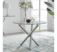Furnitureboxuk Selina Round Glass And Silver Metal 4 Seater Dining Table Silver