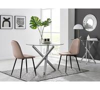 Selina Round Glass Chrome Leg Dining Table and 2 Corona Black Leg Chairs FurnitureboxUK Beige 2 Person