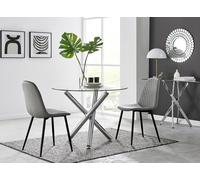 Selina Round Glass Chrome Leg Dining Table and 2 Corona Black Leg Chairs FurnitureboxUK Grey 2 Person