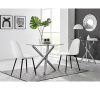 Selina Round Dining Table With Two Corona Black Leg Chairs - White