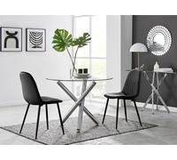 Selina Round Glass Chrome Leg Dining Table and 2 Corona Black Leg Chairs FurnitureboxUK Black 2 Person