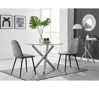 Selina Round Glass Chrome Leg Dining Table and 2 Corona Black Leg Chairs FurnitureboxUK Grey 2 Person