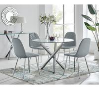 Selina Round Glass Chrome Leg Dining Table and Corona Silver Leg Chairs FurnitureboxUK Grey 2 Person