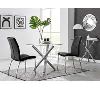 Selina Round Glass Chrome Leg Dining Table and Isco Chairs FurnitureboxUK Black 4 Person