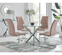 Selina Round Dining Table With Four Murano Chairs - Cappuccino