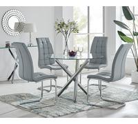 Furnitureboxuk Selina Round Glass Chrome Leg Dining Table And Murano Chairs In Grey Grey