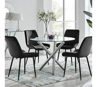 Selina Round Glass Chrome Leg Dining Table and Pesaro Black Leg Chairs FurnitureboxUK Black 2 Person