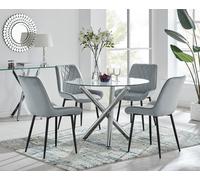 FurnitureboxUK Selina Round Glass Chrome Leg Dining Table & Pesaro Black Leg Chairs in Grey | Size: 4 Person FurnitureboxUK Grey 4 Person