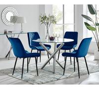 FurnitureboxUK Selina Round Glass Chrome Leg Dining Table & Pesaro Black Leg Chairs in Navy | Size: 2 Person FurnitureboxUK Navy 2 Person