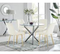 Selina Round Dining Table with Two Pesaro Gold Leg Chairs - Cream