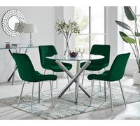 Furnitureboxuk Selina Round Glass Chrome Leg Dining Table And Pesaro Silver Leg Chairs In Green Green 4 Person