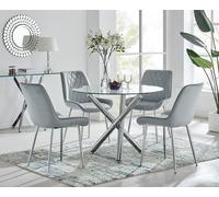 Selina Round Dining Table With Four Pesaro Silver Leg Chairs - Grey