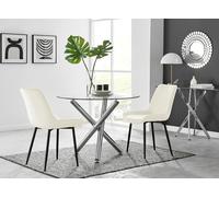 Selina Round Dining Table With Two Pesaro Black Leg Chairs - Cream
