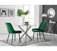 Selina Round Glass Chrome Leg Dining Table and Pesaro Black Leg Chairs FurnitureboxUK Green 4 Person