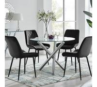 FurnitureboxUK Selina Round Glass Chrome Leg Dining Table & Pesaro Black Leg Chairs | Size: 4 Person FurnitureboxUK Black 4 Person