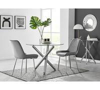 FurnitureboxUK Selina Round Glass Chrome Leg Dining Table & Pesaro Silver Leg Chairs in Grey | Size: 4 Person FurnitureboxUK Grey 4 Person