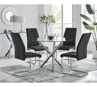 FurnitureboxUK Selina Round Glass & Chrome Metal Dining Table & Lorenzo Chairs Set in Black | Size: 2 Person FurnitureboxUK Black 2 Person