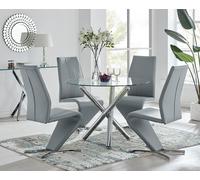 Selina Round Glass And Chrome Metal Dining Table And Luxury Willow Chairs Set FurnitureboxUK Grey 2 Person