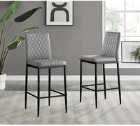 Furnitureboxuk Set Of 2 Bar Stools - Milan Stools For Kitchen Counter Or Dining Room - Contemporary Soft Faux Leather Stools With Black Legs In Grey Grey One Size