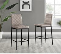 FurnitureboxUK Set of 2 Bar Stools - Milan Stools for Kitchen Counter or Dining Room - Contemporary Soft Faux Leather Stools with Black Legs in Beige FurnitureboxUK Beige