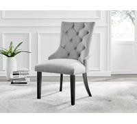 FurnitureboxUK Set of 2 Belgravia Deep Padded Soft Velvet & Chrome Knockerback Dining Chairs With Black Powder Coated Legs in Grey FurnitureboxUK Grey