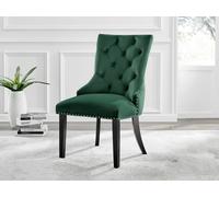 Furnitureboxuk Set Of 2 Belgravia Deep Padded Soft Velvet & Chrome Knockerback Dining Chairs With Black Powder Coated Legs In Green Green One Size