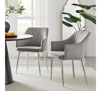 Set of 2 Calla Deep Padded Dining Chairs Upholstered in Soft Velvet With Silver Chrome Legs FurnitureboxUK Grey One Size