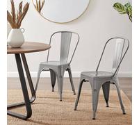 Furnitureboxuk Set Of 2 Colton Industrial Steel Stackable Tolix Style Dining Chairs In Grey Grey One Size