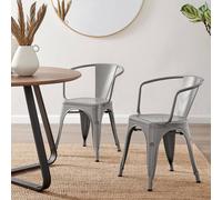 Furnitureboxuk Set Of 2 Colton Industrial Steel Stackable Tolix Style Dining Chairs With Arms In Grey Grey One Size
