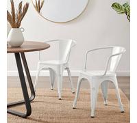 Furnitureboxuk Set Of 2 Colton Industrial Steel Stackable Tolix Style Dining Chairs With Arms In White White One Size