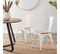 Furnitureboxuk Set Of 2 Colton Industrial Steel Stackable Tolix Style Dining Chairs With Pine Seats In White White One Size