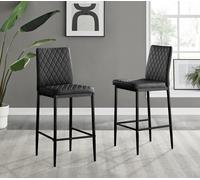 FurnitureboxUK Set of 2 Bar Stools - Milan Stools for Kitchen Counter or Dining Room - Contemporary Soft Faux Leather Stools with Black Legs FurnitureboxUK Black