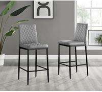 FurnitureboxUK Set of 2 Bar Stools - Milan Stools for Kitchen Counter or Dining Room - Contemporary Soft Faux Leather Stools with Black Legs in Grey FurnitureboxUK Grey