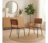 Furniturebox Set Of 2 - Delta Industrial Dining Chairs - Tan Brown Faux Leather Black Leg Dining Chairs - Kitchen Dining Room Chairs