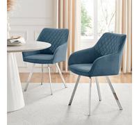 Furnitureboxuk Set Of 2 Falun Deep Padded Dining Chairs Upholstered In Soft & Durable Fabric With Silver Chrome Legs In Blue Blue One Size