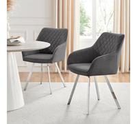 Furnitureboxuk Set Of 2 Falun Deep Padded Dining Chairs Upholstered In Soft & Durable Fabric With Silver Chrome Legs In Dark Grey Dark Grey One Size
