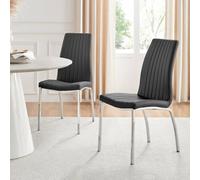 Furnitureboxuk Set Of 2 Isco Deep Cushioned Soft Touch Faux Leather Dining Chairs With Silver Chrome Metal Legs In Black Black One Size