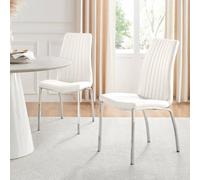 Furnitureboxuk Set Of 2 Isco Deep Cushioned Soft Touch Faux Leather Dining Chairs With Silver Chrome Metal Legs In White White One Size