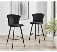 Furnitureboxuk Set Of 2 Juniper Soft Touch Velvet Fluted Art Deco Bar Stools With Black Metal Legs Black One Size