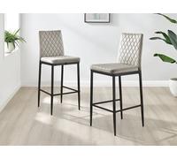 Furnitureboxuk Set Of 2 Milan Soft Touch Hatched Velvet Padded Bar Stools With Black Metal Legs In Beige Beige One Size