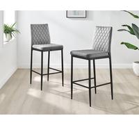 Furniture Box 2x Milan Kitchen Bar Stools - Grey Velvet, Grey