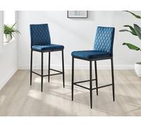 Furnitureboxuk Set Of 2 Milan Soft Touch Hatched Velvet Padded Bar Stools With Black Metal Legs In Navy Navy One Size