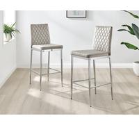 Furnitureboxuk Set Of 2 Milan Soft Touch Hatched Velvet Padded Bar Stools With Silver Chrome Metal Legs In Beige Beige One Size