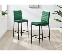 FurnitureboxUK Set of 2 Milan Soft Touch Hatched Velvet Padded Bar Stools With Black Metal Legs in Green FurnitureboxUK Green