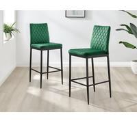 FurnitureboxUK Set of 2 Milan Soft Touch Hatched Velvet Padded Bar Stools With Black Metal Legs in Green FurnitureboxUK Green
