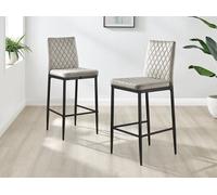 FurnitureboxUK Set of 2 Milan Soft Touch Hatched Velvet Padded Bar Stools With Black Metal Legs in Beige FurnitureboxUK Beige